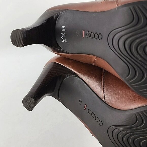 ECCO Women's Tall Tan Brown Leather Heeled Boots Strap Buckle 37 - Picture 12 of 16